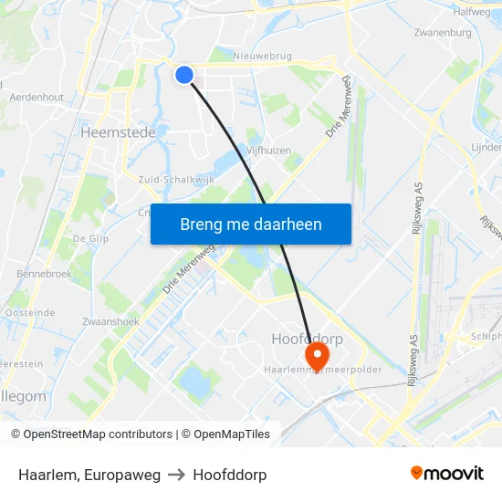 Haarlem, Europaweg to Hoofddorp map