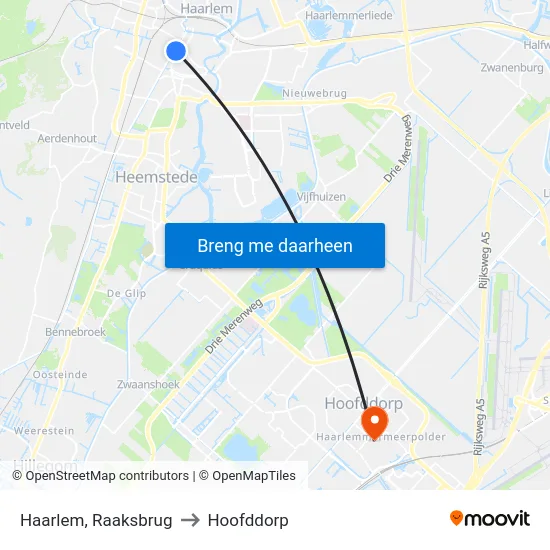 Haarlem, Raaksbrug to Hoofddorp map