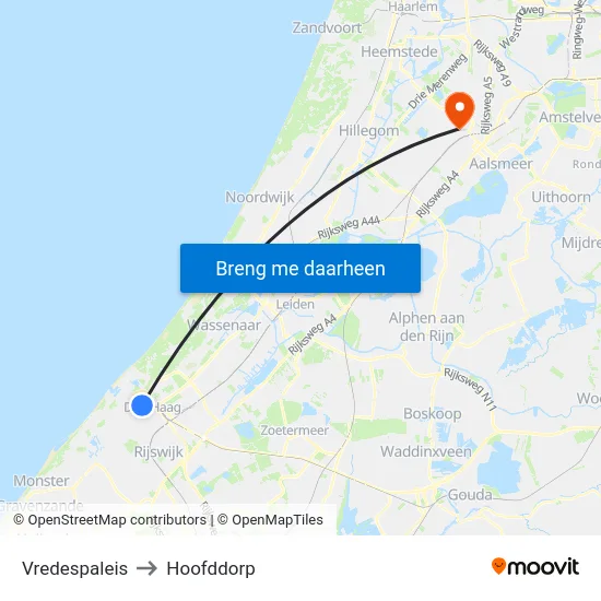 Vredespaleis to Hoofddorp map