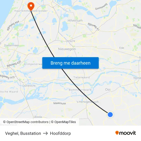 Veghel, Busstation to Hoofddorp map