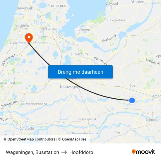 Wageningen, Busstation to Hoofddorp map