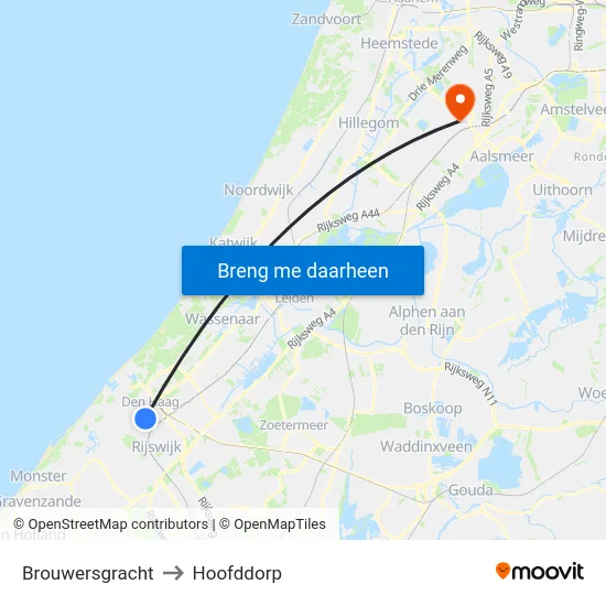 Brouwersgracht to Hoofddorp map