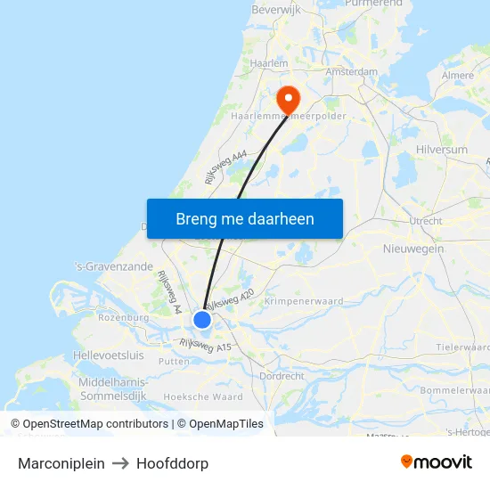 Marconiplein to Hoofddorp map