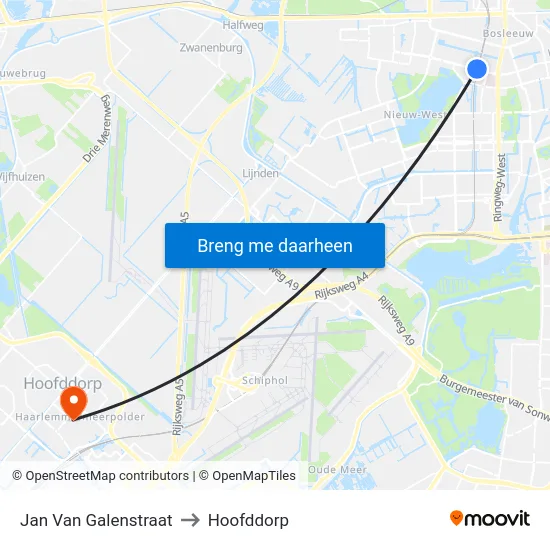 Jan Van Galenstraat to Hoofddorp map