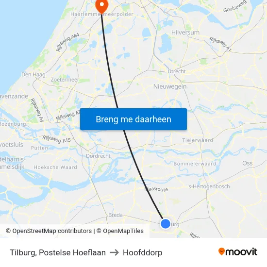Tilburg, Postelse Hoeflaan to Hoofddorp map