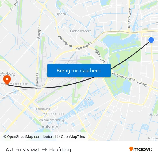 A.J. Ernststraat to Hoofddorp map