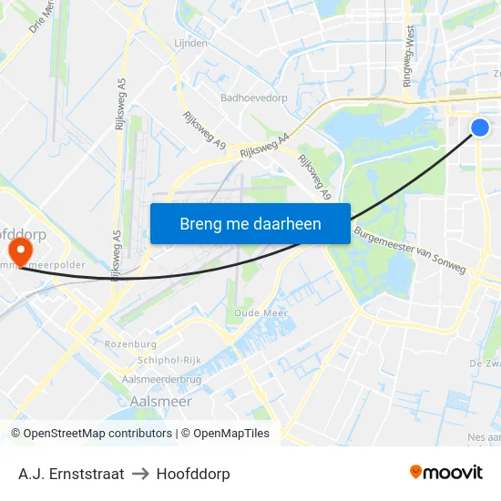 A.J. Ernststraat to Hoofddorp map