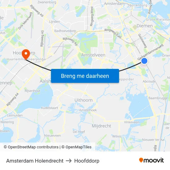 Amsterdam Holendrecht to Hoofddorp map
