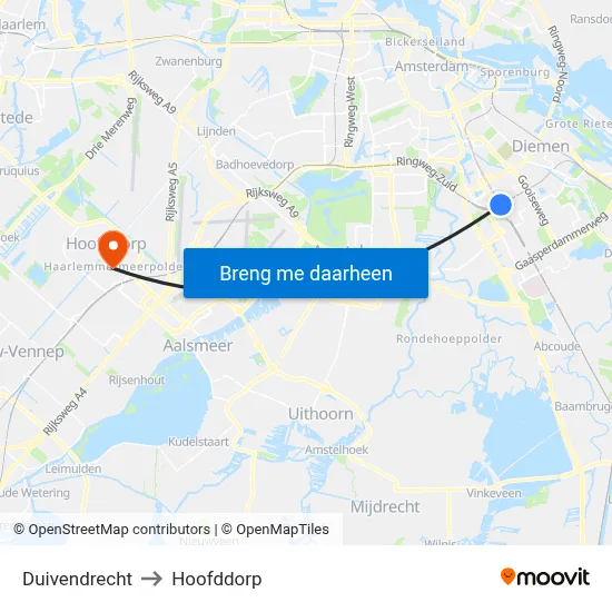 Duivendrecht to Hoofddorp map