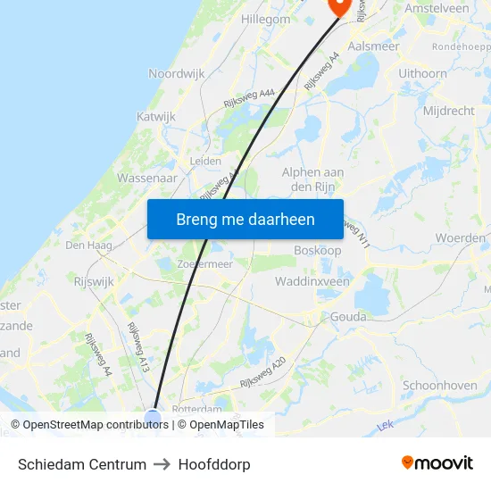 Schiedam Centrum to Hoofddorp map