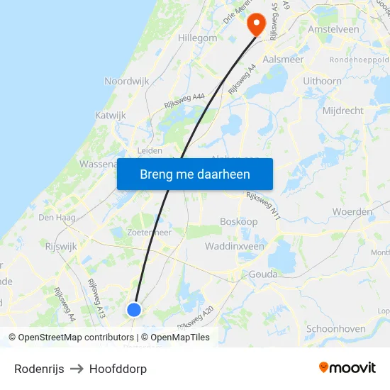 Rodenrijs to Hoofddorp map
