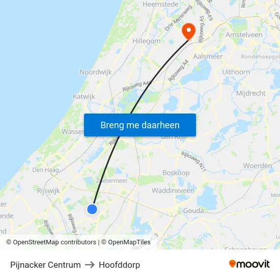 Pijnacker Centrum to Hoofddorp map