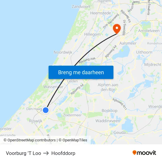 Voorburg 'T Loo to Hoofddorp map