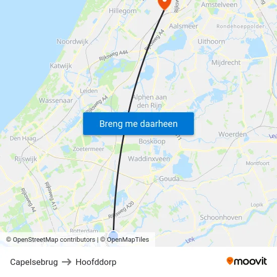 Capelsebrug to Hoofddorp map