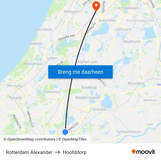 Rotterdam Alexander to Hoofddorp map