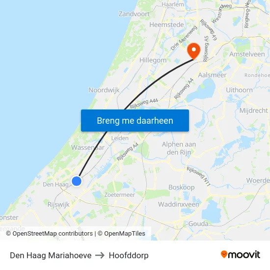 Den Haag Mariahoeve to Hoofddorp map