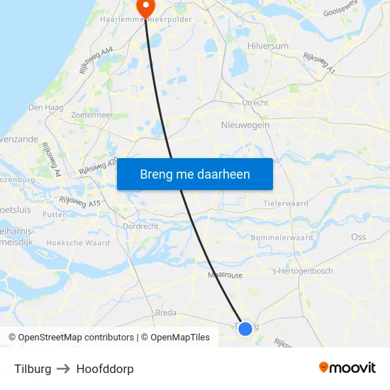 Tilburg to Hoofddorp map