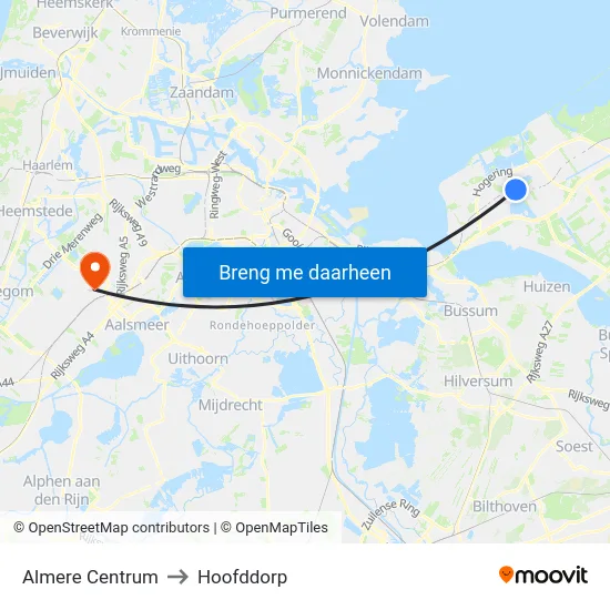 Almere Centrum to Hoofddorp map