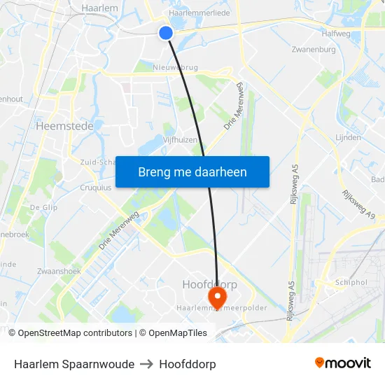 Haarlem Spaarnwoude to Hoofddorp map