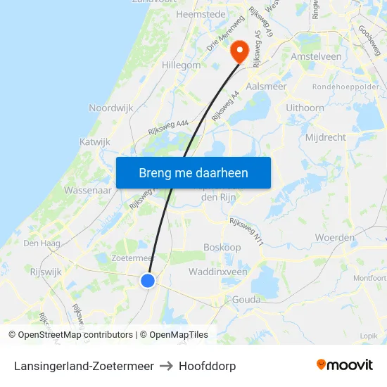 Lansingerland-Zoetermeer to Hoofddorp map