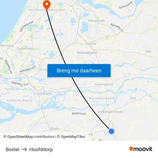 Boxtel to Hoofddorp map