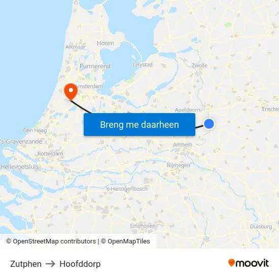 Zutphen to Hoofddorp map