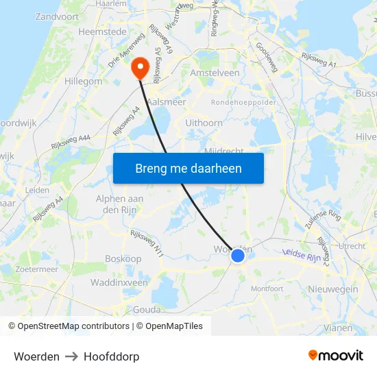 Woerden to Hoofddorp map