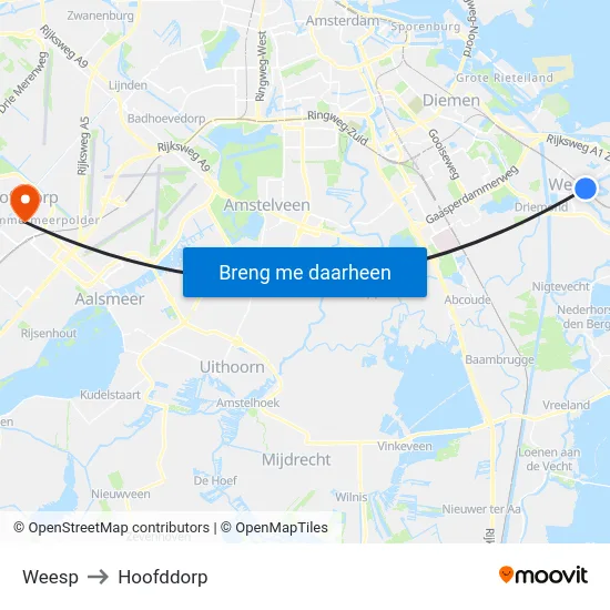 Weesp to Hoofddorp map