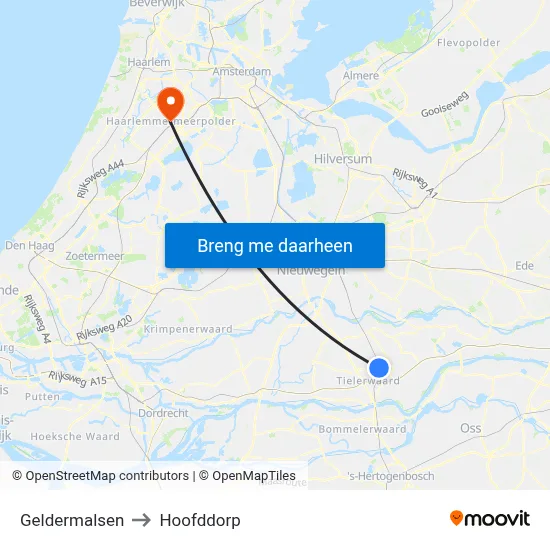 Geldermalsen to Hoofddorp map