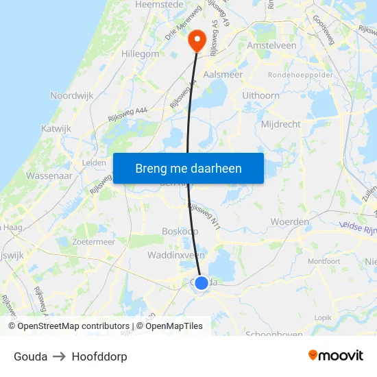 Gouda to Hoofddorp map