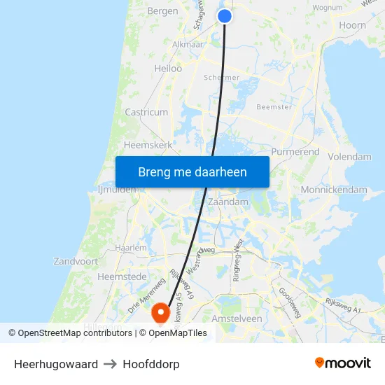 Heerhugowaard to Hoofddorp map