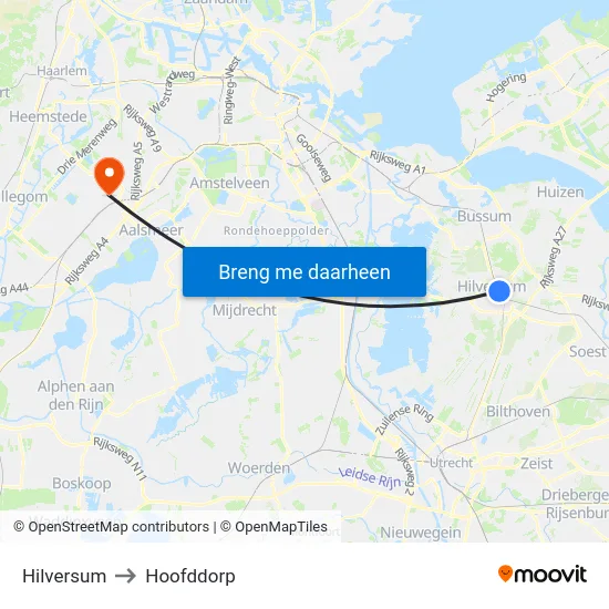 Hilversum to Hoofddorp map