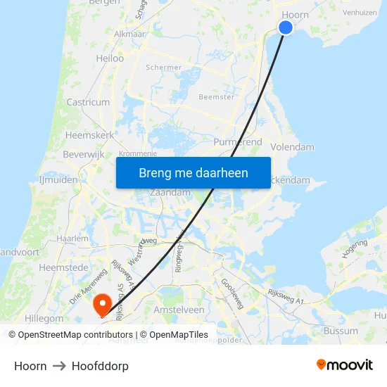 Hoorn to Hoofddorp map