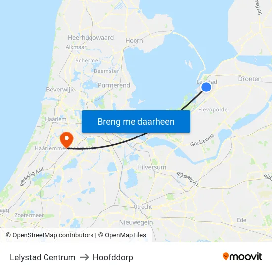 Lelystad Centrum to Hoofddorp map