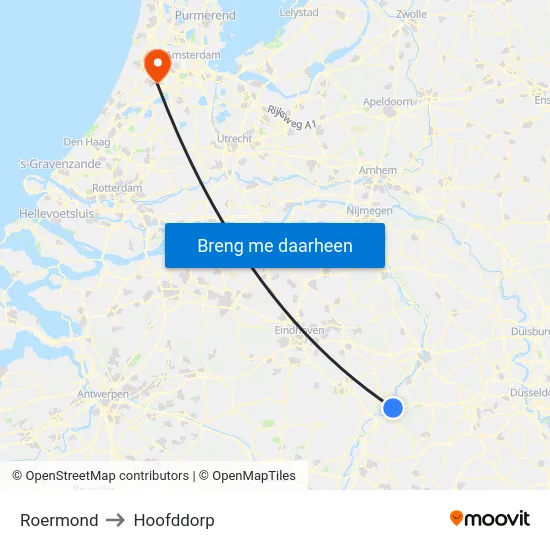 Roermond to Hoofddorp map
