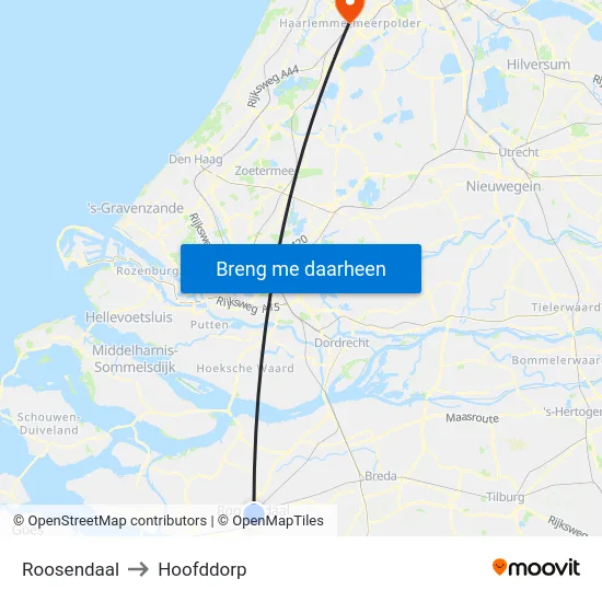 Roosendaal to Hoofddorp map