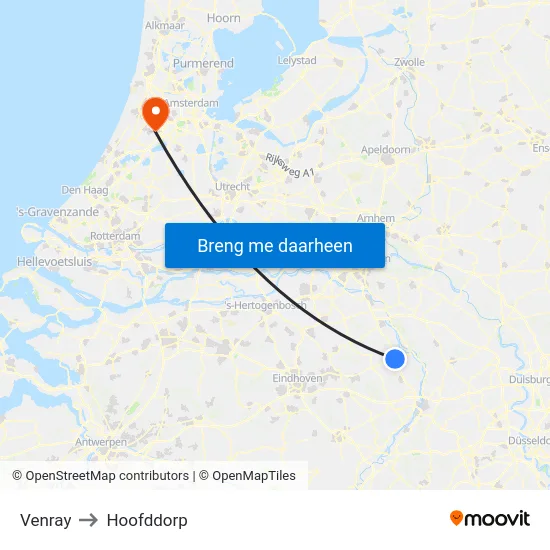 Venray to Hoofddorp map