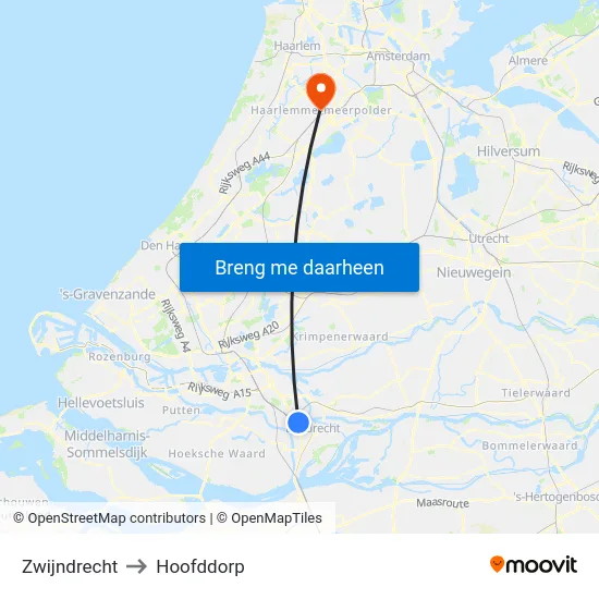 Zwijndrecht to Hoofddorp map
