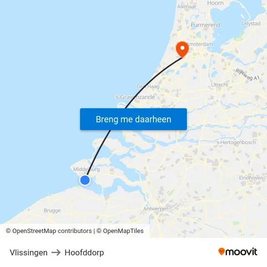Vlissingen to Hoofddorp map