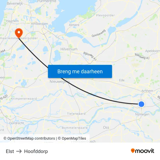 Elst to Hoofddorp map