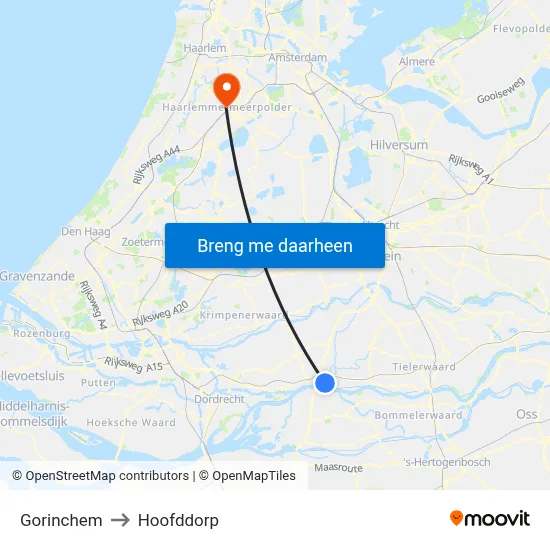 Gorinchem to Hoofddorp map