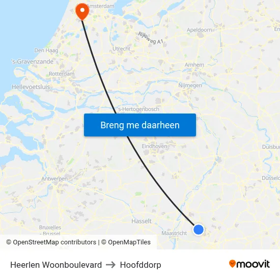 Heerlen Woonboulevard to Hoofddorp map