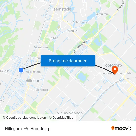 Hillegom to Hoofddorp map
