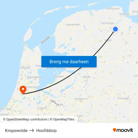Kropswolde to Hoofddorp map