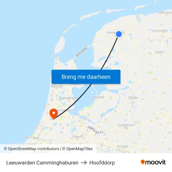 Leeuwarden Camminghaburen to Hoofddorp map