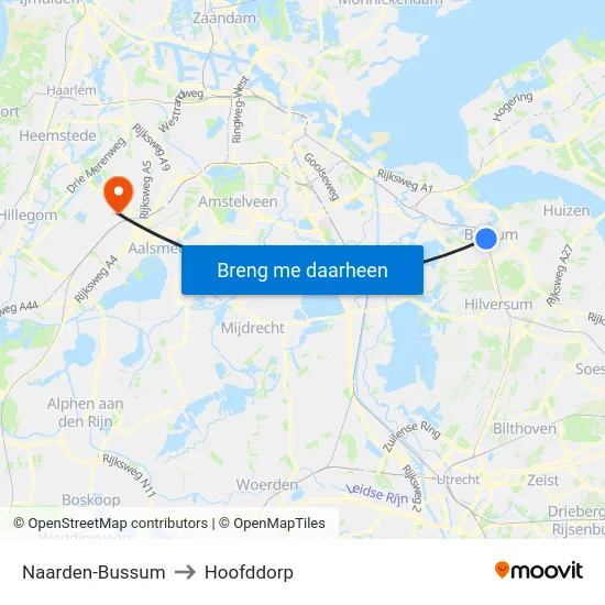 Naarden-Bussum to Hoofddorp map