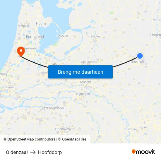 Oldenzaal to Hoofddorp map