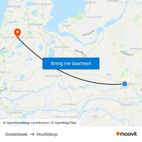 Oosterbeek to Hoofddorp map