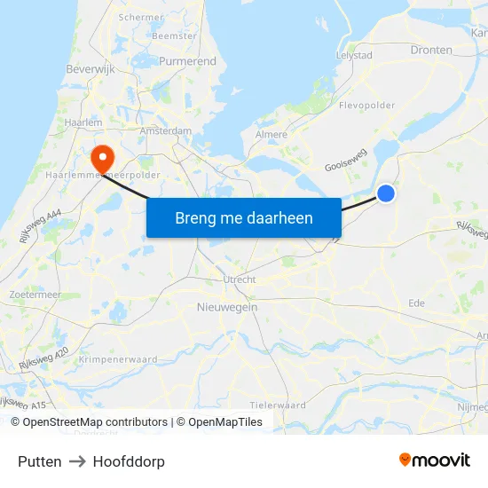 Putten to Hoofddorp map