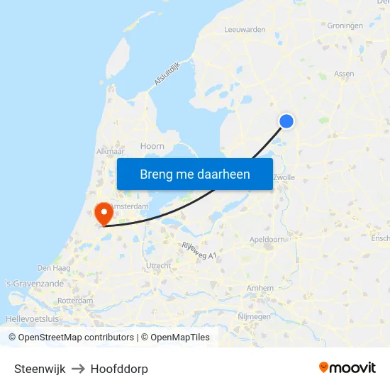 Steenwijk to Hoofddorp map